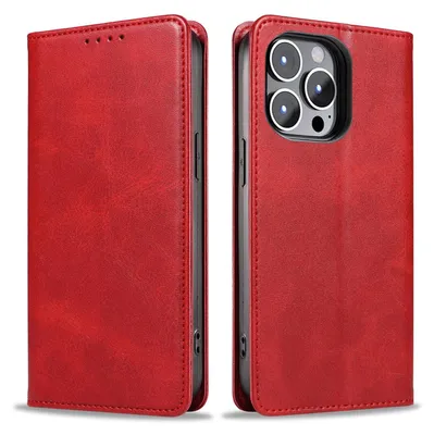 Produktbild von Handyhülle für Apple iPhone 15 Pro Max Kunstleder Flip Cover Hülle Klapphülle Case Kartenfach Farbe: Rot