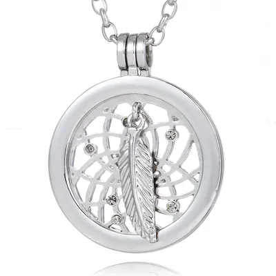 Produktbild von Morella® Damen Halskette 70 cm Edelstahl und Anhänger mit Coin Traumfänger silber 33 mm im Schmuckbeutel
