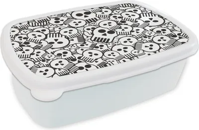 Produktbild von KitchenYeah® Lunchbox Brotzeit Brotdose 17x11 cm Totenkopf - Muster - Punk - Cartoon Kinder Brotzeitdose - Lunch Box - Kinder - Sandwich-Box - Schulbox - Lunch Boxen