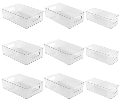 Kühlschrank-Organizer-Set, 9 Stück, 3 Größen, transparent, mit Griff