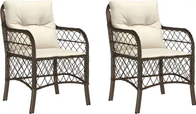 Produktbild von vidaXL Gartenstühle mit Kissen 2 Stk. Braun Poly Rattan