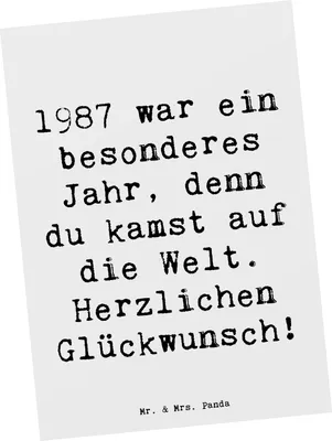 Produktbild von Mr. & Mrs. Panda Postkarte Spruch 1987 Geburtstag - Weiß - Geschenk, Grußkarte, Geburtstagsjahr, Happy Birthday, Ansichtskarten, besonderes Jahr, Geburtsjahr, Fotokarte