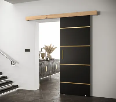 Produktbild von Schiebetür mit goldenen Griffen SALOME 4 – schwarz / Eiche Artisan