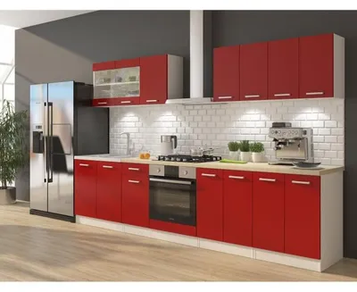 Produktbild von ULTRA Komplettküchen-Set mit integriertem Backofen, Arbeitsplatte inklusive, Rouge matt, 300 cm, Bodenmontage