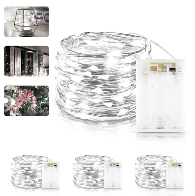 LED-Lichterkette, 4 Stück, 6 m, 60 LEDs, Timer, kaltweiß