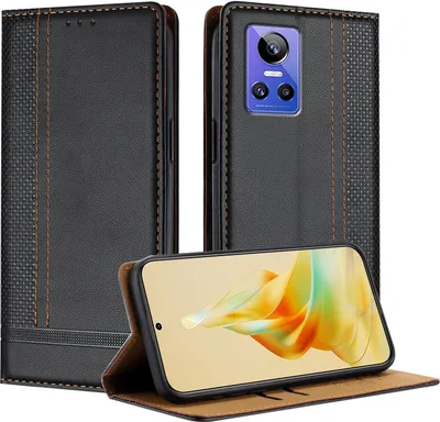 Produktbild von Handyhülle für Realme GT Neo 3 Leder Flip Klappbare Schutzhülle mit Standfunktion Schwarz