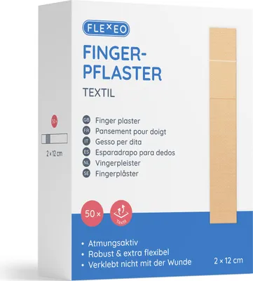 Produktbild von FLEXEO Fingerpflaster textil beige 2 x 12 cm, 50 Pflaster