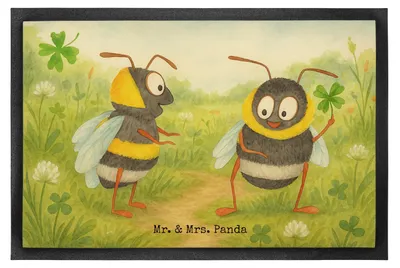 Produktbild von Mr. & Mrs. Panda Fussmatte Hummeln Kleeblatt Design 50 x 75 cm - Weiß - Geschenk, Hummel, Spruch Fröhlich, Sauberlaufmatte, Schmutzfangmatte, Biene, Bodenvorleger, schön
