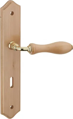 Image de Ensemble de poignées pour porte de chambre Themis trou de clé, carré 7mm, entr'axes 195mm, bois brut - THIRARD