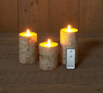 Productafbeelding van Kaars berk wit bewegende vlam 3 st 7,5x10/12,5/15 cm b.o. Anna's Collection