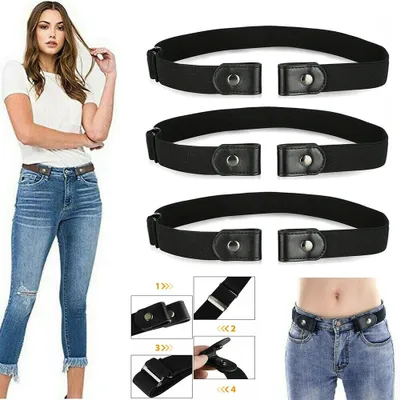 Produktbild von 3x Stretchgürtel Damen Herren Elastischer Stretch Gürtel Dehnbar mit Schnalle