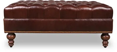 Immagine prodotto di Sgabello da designer Braun, in pelle, imbottitura  stile Chesterfield, poggiapiedi, pouf