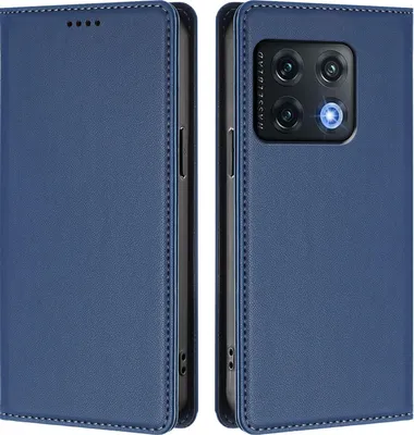 Image de Étui en cuir pour OnePlus 10 Pro, étui à rabat magnétique en cuirPolyuréthaneavec support, bleu foncé