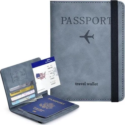 Immagine prodotto di Custodia per passaporto inPoliuretano- Blocco RFID - con scomparti per carte e fibbia elastica - Custodia di sicurezza da viaggio - 11 x 1,1 x 15,1 cm