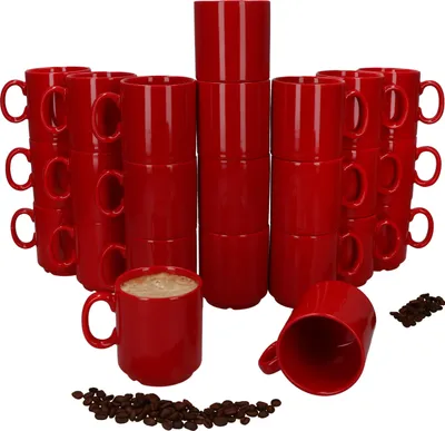 Produktbild von 24er Set Event Kaffeebecher 250ml rot Porzellan-Tassen stapelbar