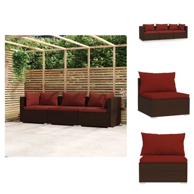 Produktbild von vidaXL 3-Sitzer-Sofa mit Kissen Braun Poly Rattan -  Gartenmöbel-Sets