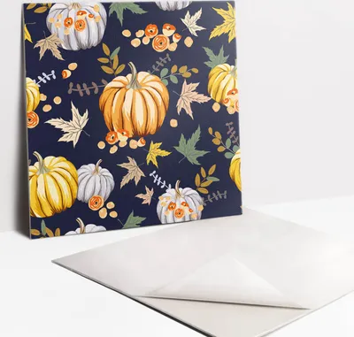 Produktbild von Fliesenaufkleber Set - 9 Stück Selbstklebende PVC Fliesen-Designs - Für Bad und Küche 30 x 30 - Bunte Kürbisse