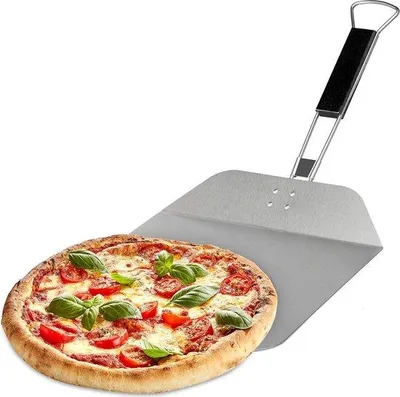 Zdjęcie produktu dla Łopatka do pizzy, składana, 29 x 29 cm, stal nierdzewna, kolor srebrno-brązowy