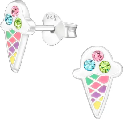 Produktbild von Monkimau Eiscreme Kinder Ohrringe | mit Kristallen 925 Silber | Mädchen Ohrstecker Schmuck | Hypoallergen & | Kinderohrringe Geschenkidee