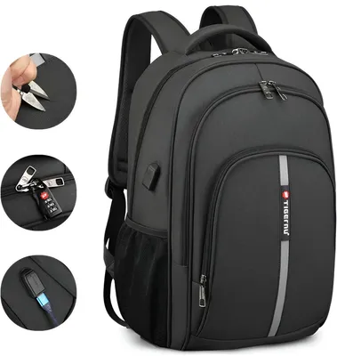Productafbeelding van CarryQuest® - Rugzak voor laptops, 15,6 inch, waterafstotend, USB-poort, zwart