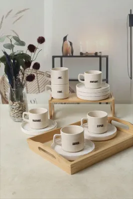 Produktbild von Hermia Concept, Hochwertiges Teetassen-Set (12 Teile) - 100% Steinzeug, Weiß/Schwarz