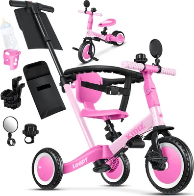 Produktbild von KIDIZ® Laufrad 6in1 Dreirad Loopy Laufräder Lauffahrrad Kinderdreirad ab 1 bis 5 Jahre | Lauflernhilfe belastbar bis 25Kg | inkl. Lenkstange Sicherheitsbügel Sicherheitsgurt Klingel & Spiegel