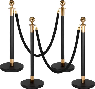 Immagine prodotto di VEVOR Pali di delimitazione 4 pezzi, set sistema di guida persone con 2 corde di velluto nero (1,5 m), supporti di delimitazione con base ricaricabile Adatto per concerti, mostre, hotel, cinema, fiere