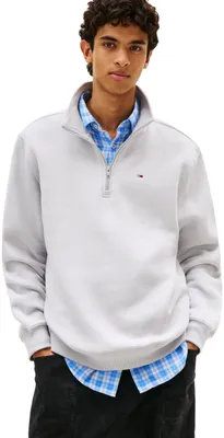 Immagine prodotto di Felpa con zip Tommy Jeans da uomo, in pile, con colletto a coste, colore grigio (H)