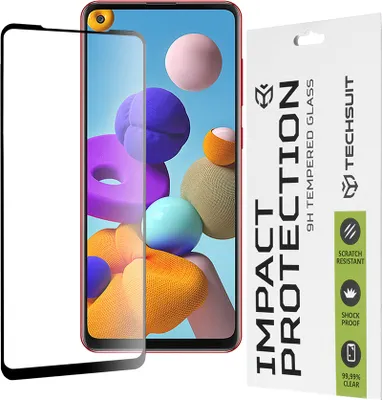 Obrázok produktu pre Techsuit 111D Celoplošné ochranné sklo s plným lepidlom pre Samsung Galaxy A21s / A21 - Čierne