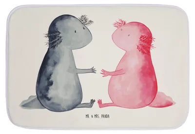 Produktbild von Mr. & Mrs. Panda Badematte Axolotl Liebe - Weiß - Geschenk, Teppich Bad, glücklich, Duschvorleger, Badezimmerteppich, Badteppich, duschmatte, Valentinstag