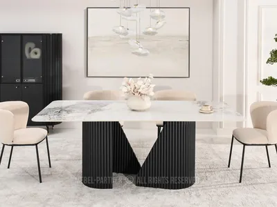 Obrázek produktu pro Designový jídelní stůl FARID - bílý mramor / černý