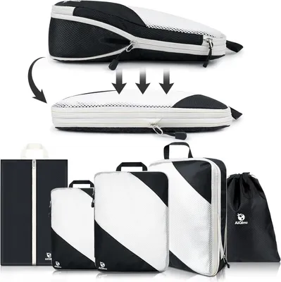 Productafbeelding van Koffer organiser set 5-delig, compressie packing cubes, voor kleding, ruimtebesparend