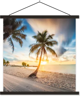 Produktbild von MuchoWow® Textilposter Sonnenuntergang - Strand - Palme 40x40 cm mit schwarzem Rahmen - Fotos