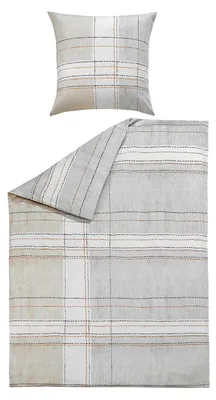 Produktbild von Satin-Bettwäsche - 155 x 220 cm - Silbergrau - Weiß - Baumwolle - mit Reißverschluss