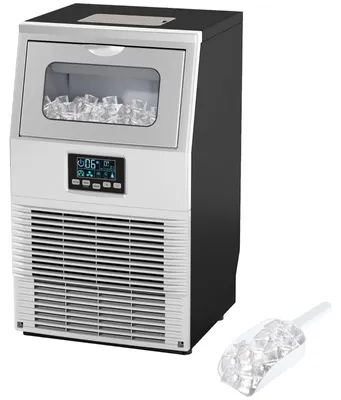 Obrázok produktu pre Stroj na výrobu ľadových kociek Zimilo 30 kg/24 h s LCD displejom, LED osvetlením, funkciou samočistenia, zásobníkom na ľad s objemom 4 kg, strojom na výrobu ľadových kociek s časovačom, strieborný