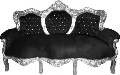Produktbild von Casa Padrino Barock 3-er Sofa  "King" Schwarz/Silber mit Bling Bling Glitzersteinen Möbel