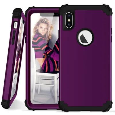 Obrázek produktu pro iPhone XS Max Pouzdro, 3 v 1 Hybridní Pevný PC TPU Silikon, Odolné proti nárazům Ochranné pouzdro pro iPhone XS Max Fialová