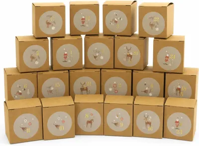 Imagen del producto de Calendario de adviento para rellenar tú mismo: 24 cajas con pegatinas de números. Calendario de adviento para hacer tú mismo