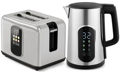 Produktbild von 1,5-l-Wasserkocher, 2200 W, mit LED-Touchscreen, 2-Scheiben-Toaster mit 6 Bräunungsstufen, Silber