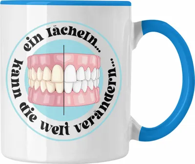 Produktbild von Trendation - Zahntechniker Tasse Geschenk Zahnarzt Lustig Praxis Geschenkidee Zahnarzthelferin Zahntechniker Zahnärztin - Ein Lächeln Kann die Welt verändern Zahnmedizinische Fachangestellte (Blau)