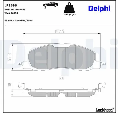 Zdjęcie produktu dla Komplet klocków hamulcowych DELPHI LP3696, przód, przeznaczonych do samochodów FORD USA EXPLORER