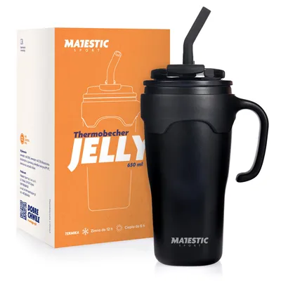 Produktbild von Majestic Sport Jelly Thermobecher mit Strohhalm 650 ml schwarz.