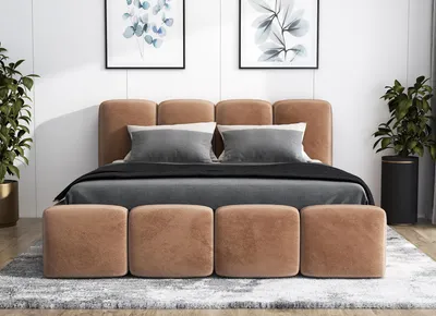 Produktbild von Polsterbett MOND mit Bettkasten und Metallgestell 140 x 200 cm. Modernes Doppelbett mit Stauraum, mit Matratze. Farbe: Braun