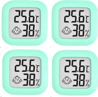 Image de Lot de 4 thermomètres et hygromètres numériques verts, avec écran LCD
