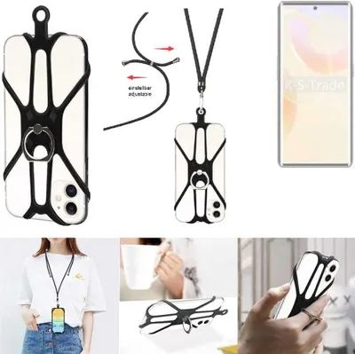 Produktbild von K-S-Trade 3in1 Handykette Handyband Handykordel Halsband Smartphone-Ring Handy-Ring kompatibel mit Cubot X90 Fingerhalterung Handyring Tischständer