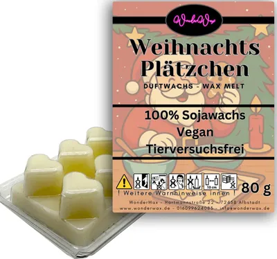 Produktbild von WonderWax Duftwachs Weihnachten Wax Melts für Duftlampe, 6 Herzen Duftmelt Wachsmelt Sojawachs Duftwachs Würfel für Raumdüfte, Wachs Duftöl Winter Indoor Schmelzen für Aromalampe Weihnachtsplätzchen