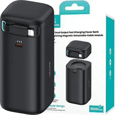 Produktbild von Usams Powerbank Ze Zwijanym Kablem Retractable Lightning 18000 Mah Pd45W Fast Charge Xmf Series Czarny/Schwarz 20Kcd21701 (Us-Cd217)