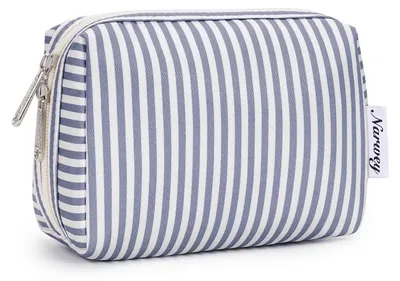 Productafbeelding van Make-uptas dames, klein, grijsblauw gestreept, 17x8x12 cm, waterafstotend