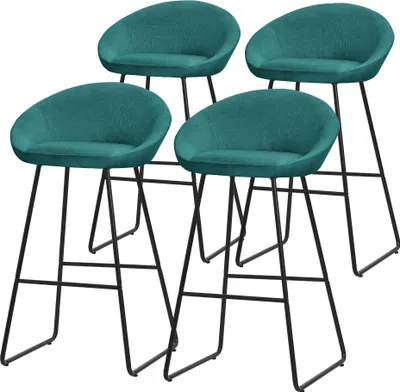 Produktbild von ML-Design Barhocker 4er Set Petrol Stoffbezug 75 cm hoch Gepolsterte Barstühle mit Metallgestell Rückenlehne & Fußstütze Küchenstühle Bistrohocker