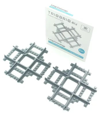 Produktbild von Trixbrix Kreuzung 90 Grad lang, 2x – Schienen kompatibel mit LEGO® City Eisenbahn und Zug, Zubehör für Klemmbausteine